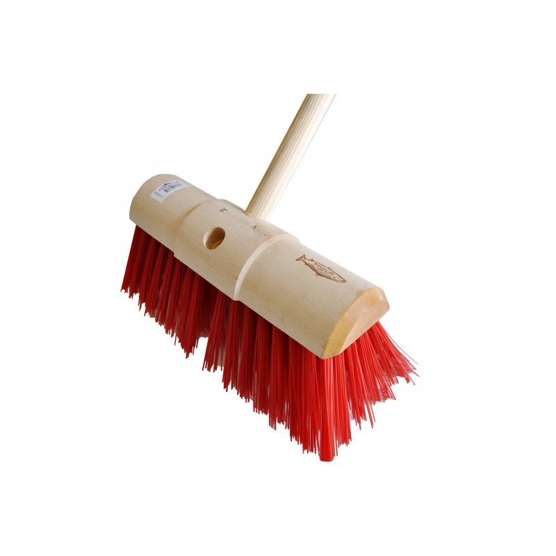 13in Yard Brush With Red PVC Bristles Complete With Fitted handle